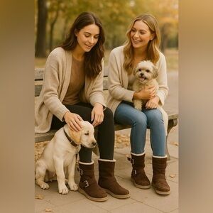 EQUITARE brown suede leather, faux fur lining, gold tone buckles, rubber sole 👢